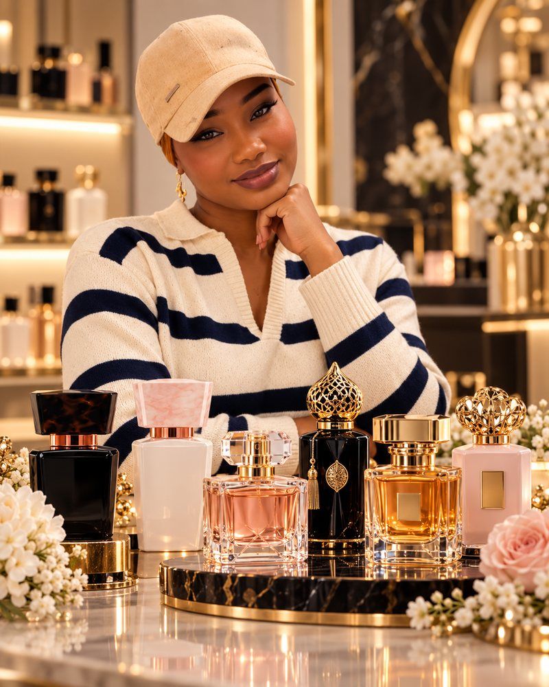 Amyna entourée de ses parfums